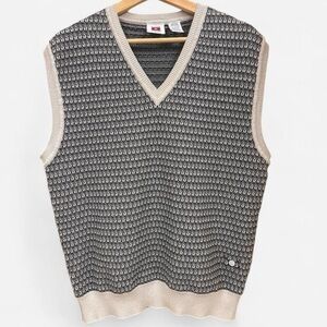 Vintage Men’s Hunt Club Cotton Knit Gray Black Embroidered Golf Sweater Vest M